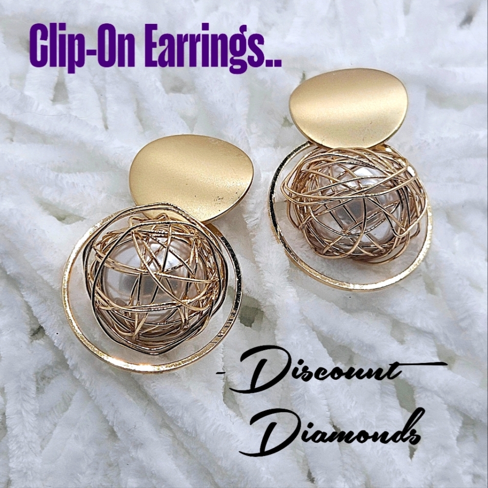 CLIP ONS  14K Yellow Gold Vintage Pearl In Ball Earrings